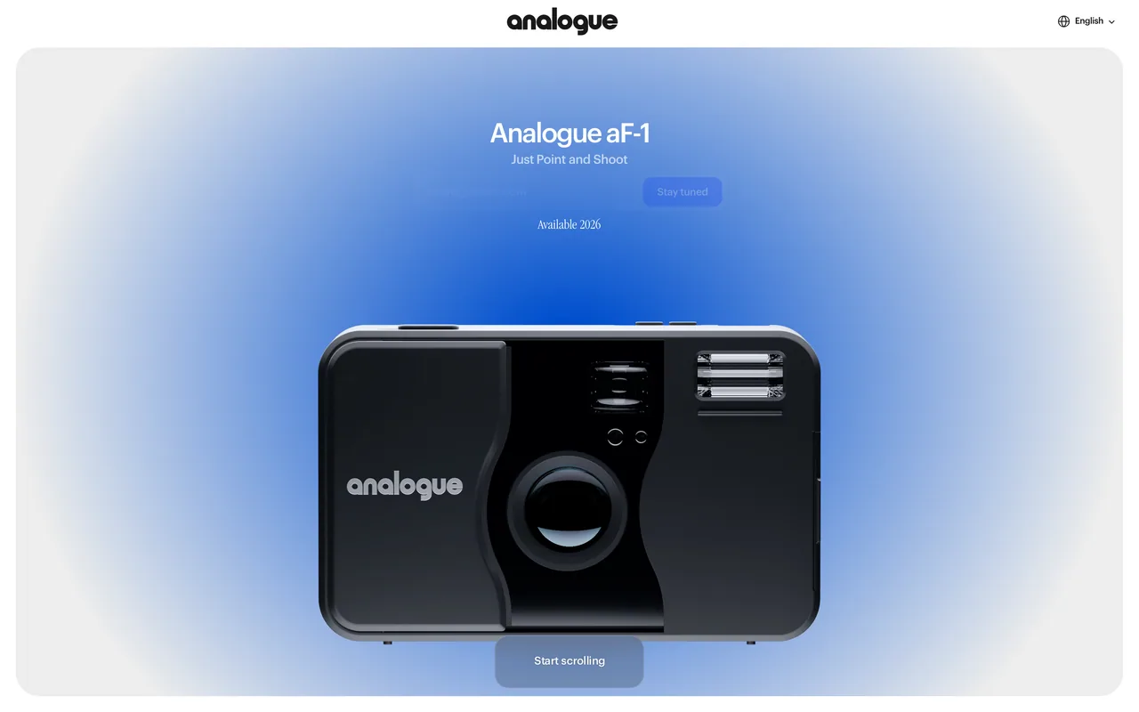Screenshot of the Analogue aF-1 website (af1.analogueshop.com)