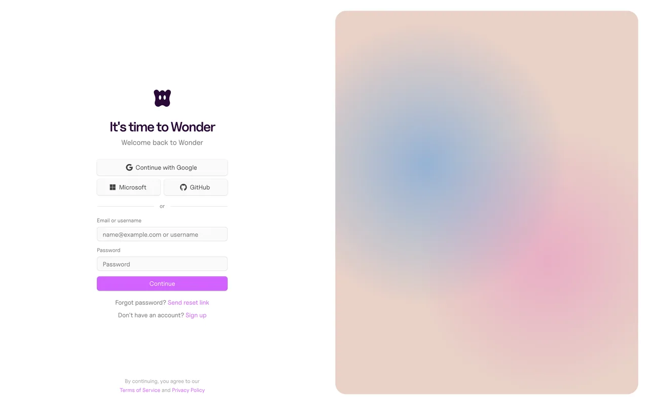 Screenshot of the Wonder website (app.wonder.so)