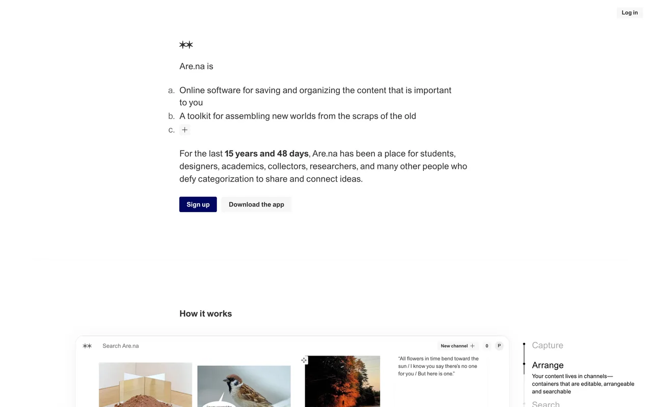Screenshot of the Are.na website (are.na)