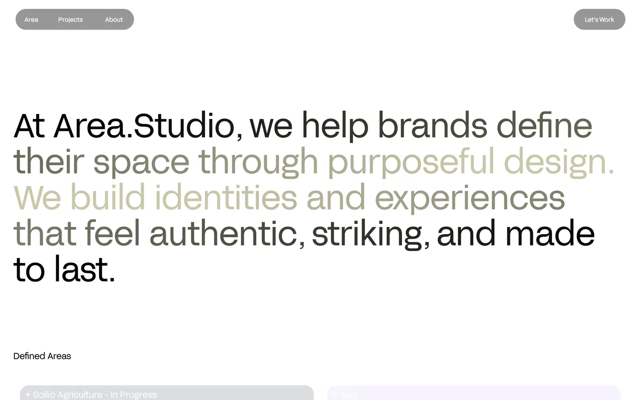 Screenshot of the Area Studio website (area.studio)