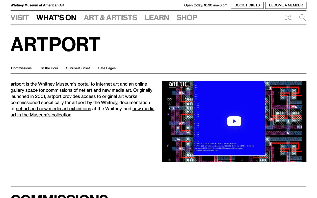 Screenshot of the Whitney Artport website (artport.whitney.org)