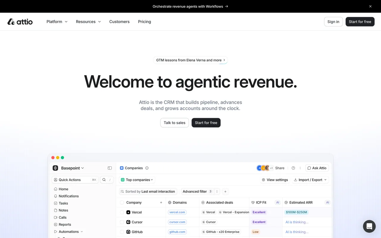 Screenshot of the Attio website (attio.com)