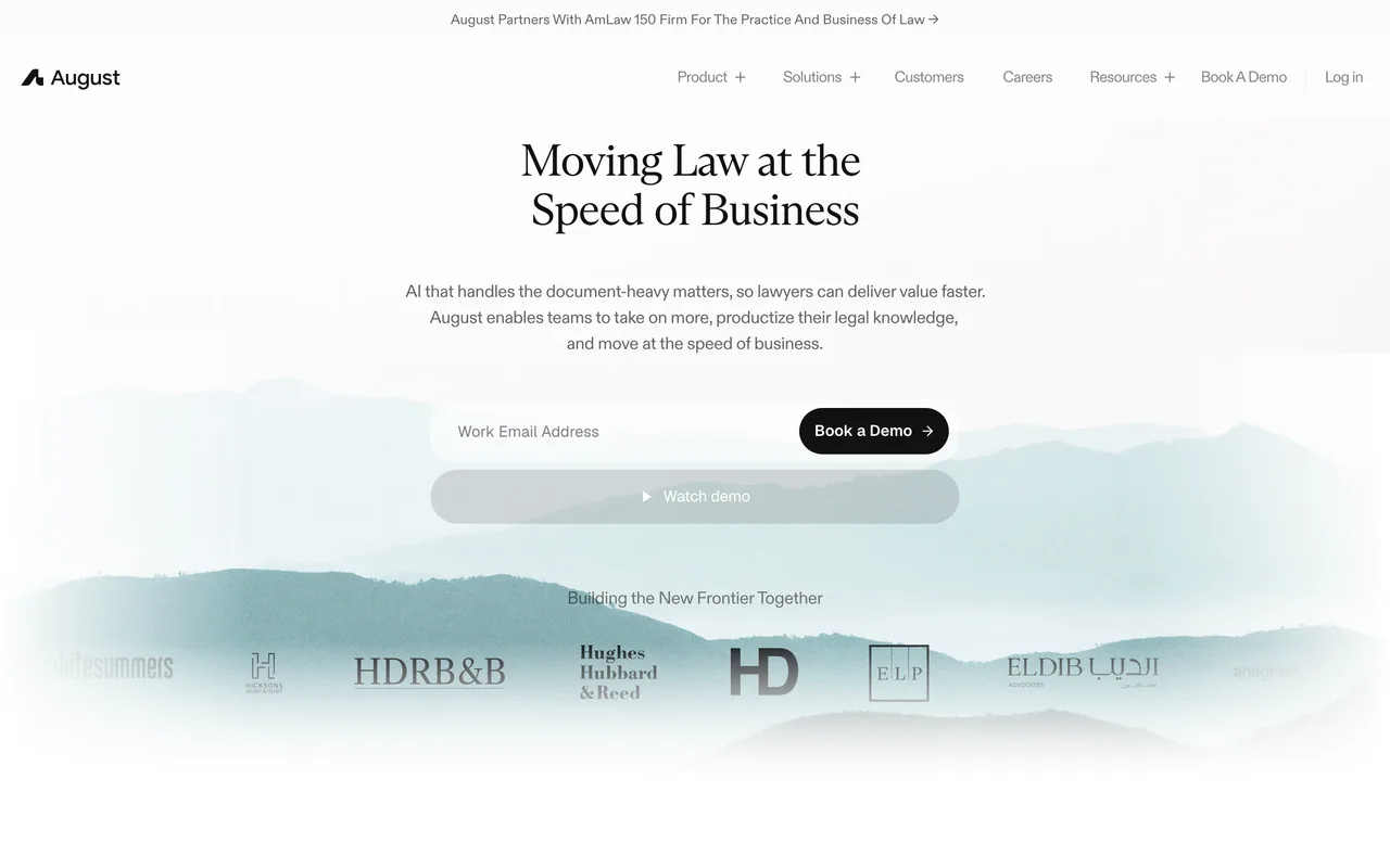 Screenshot of the August website (august.law)