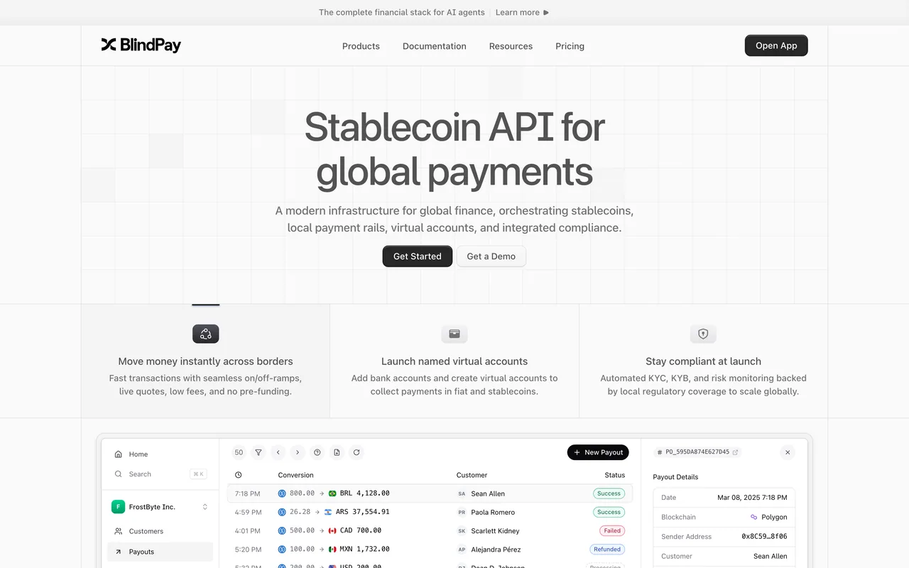 Screenshot of the BlindPay website (blindpay.com)