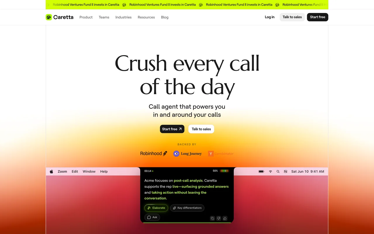 Screenshot of the Caretta website (caretta.so)