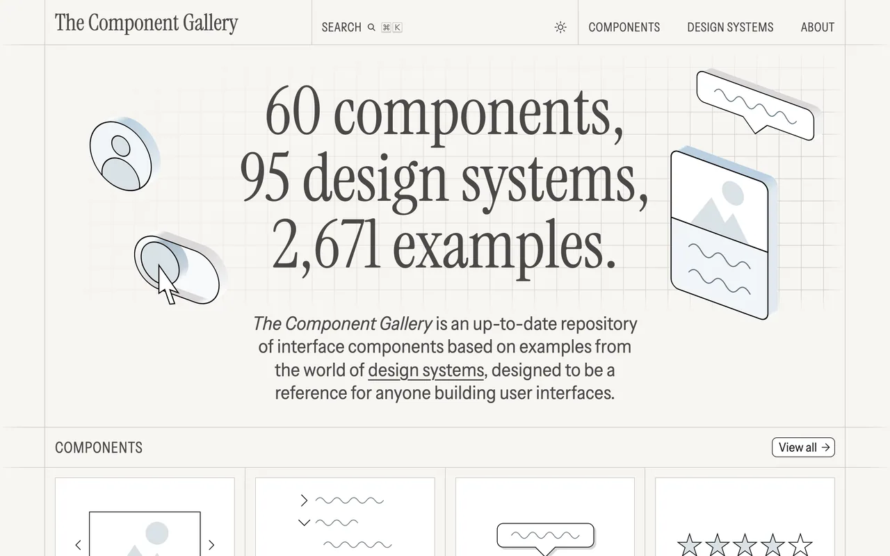 Screenshot of the The Component Gallery website (component.gallery)