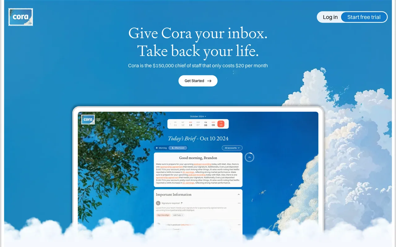 Screenshot of the Cora website (cora.computer)