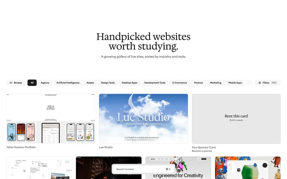 Screenshot of the Curated Design website (curated.design)