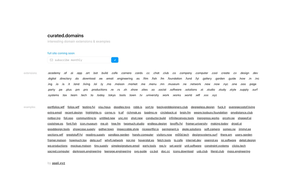 Screenshot of the Curated Domains website (curated.domains)