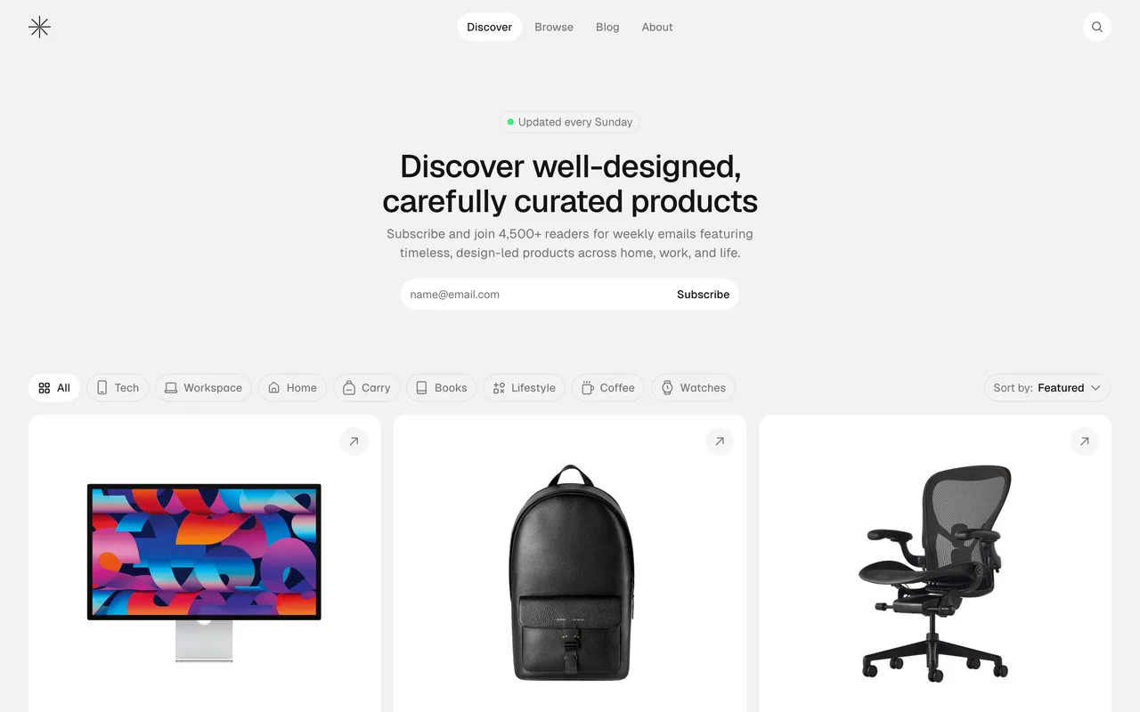 Screenshot of the Curated Supply website (curated.supply)