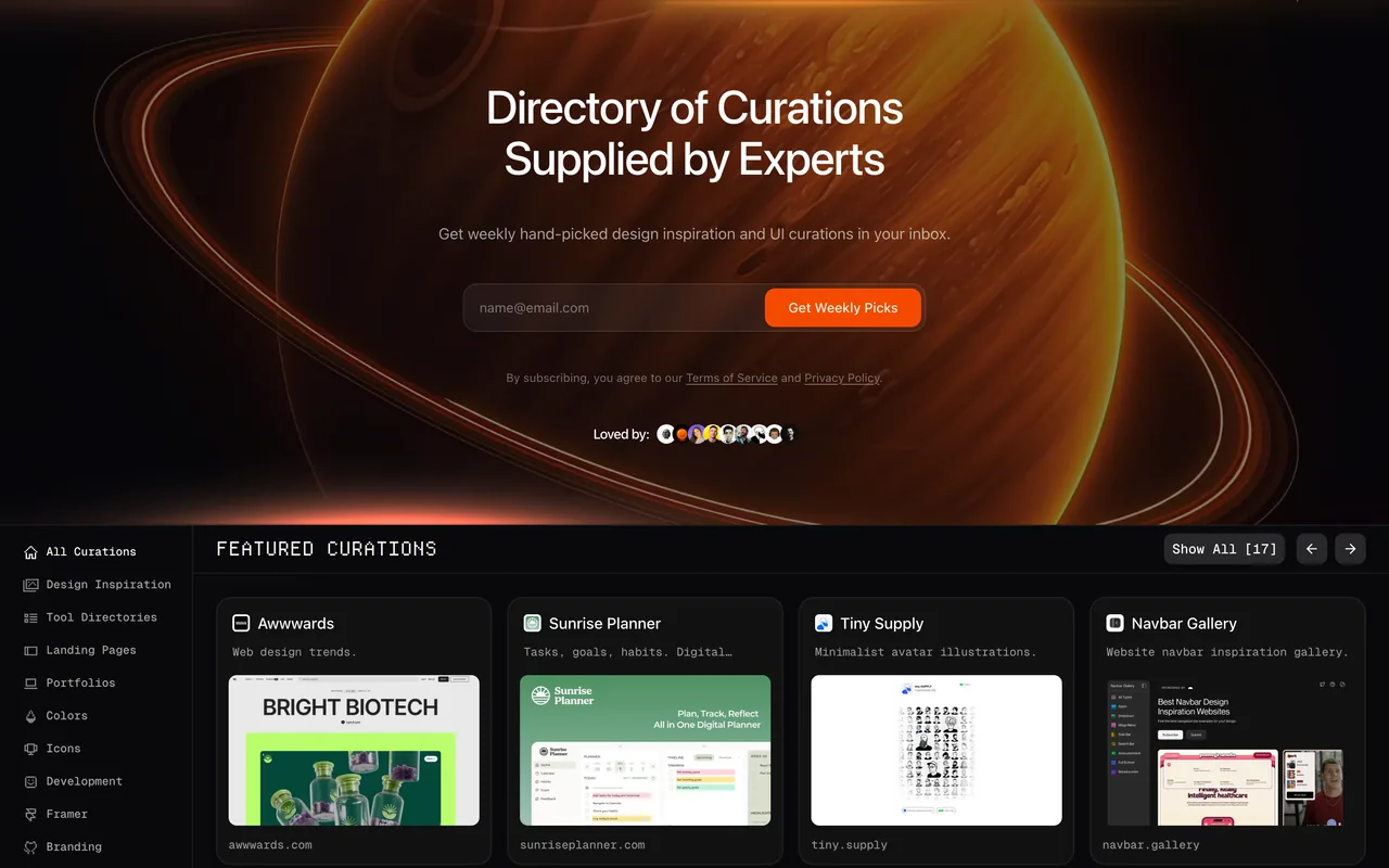 Screenshot of the Curations Supply website (curations.supply)