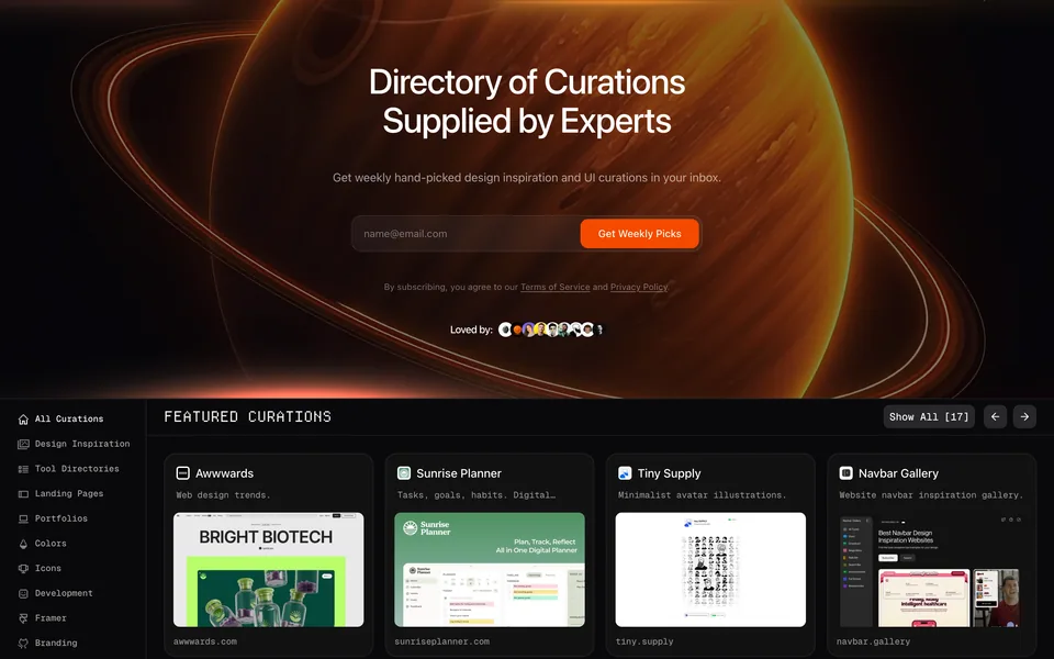 Screenshot of the Curations Supply website (curations.supply)