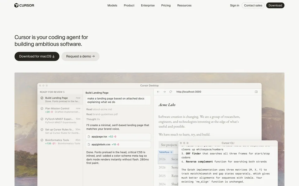 Screenshot of the Cursor website (cursor.com)