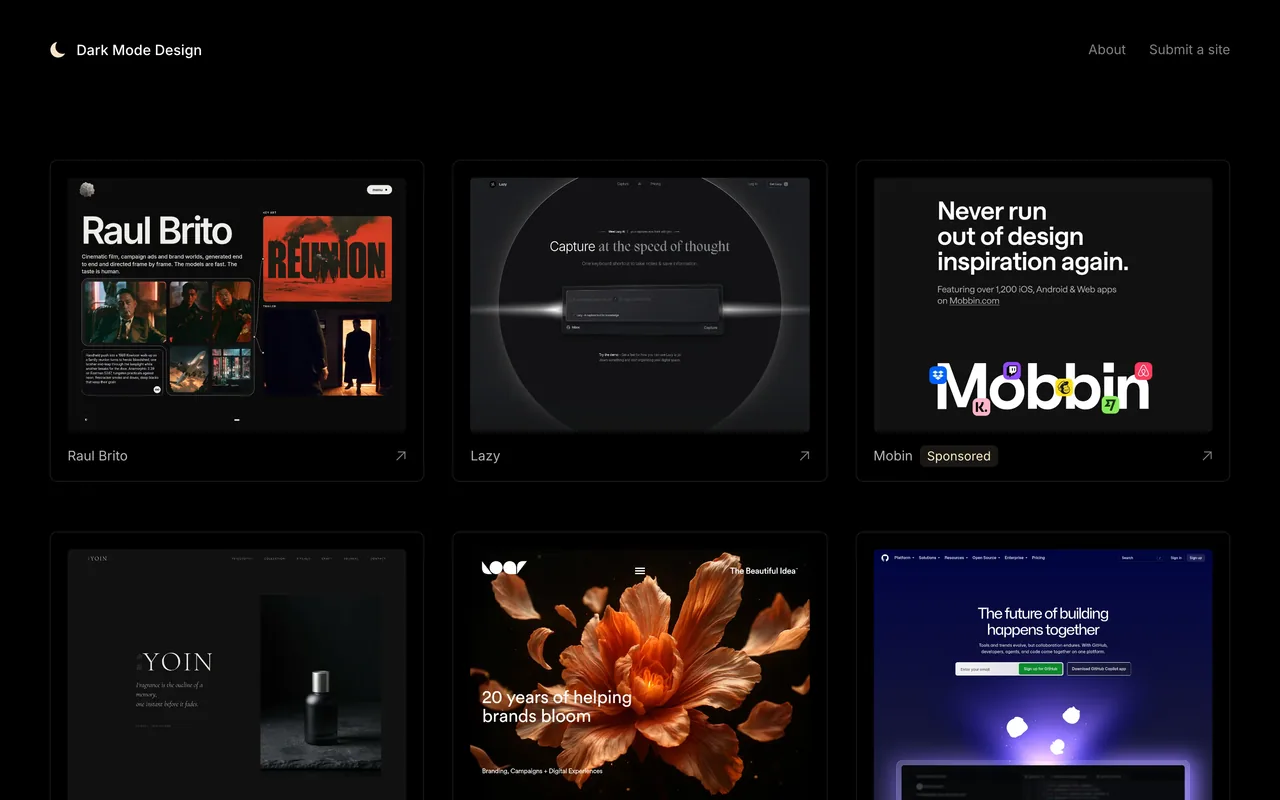 Screenshot of the Dark Mode Design website (darkmodedesign.com)