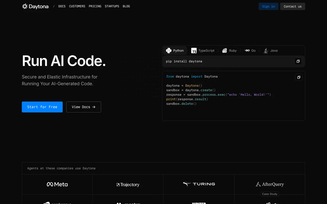 Screenshot of the Daytona website (daytona.io)
