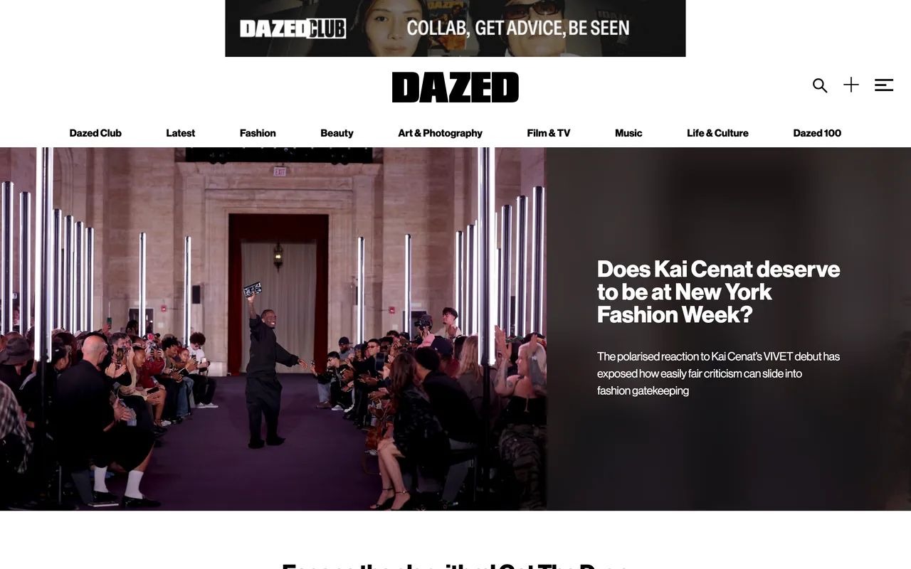 Screenshot of the Dazed website (dazeddigital.com)