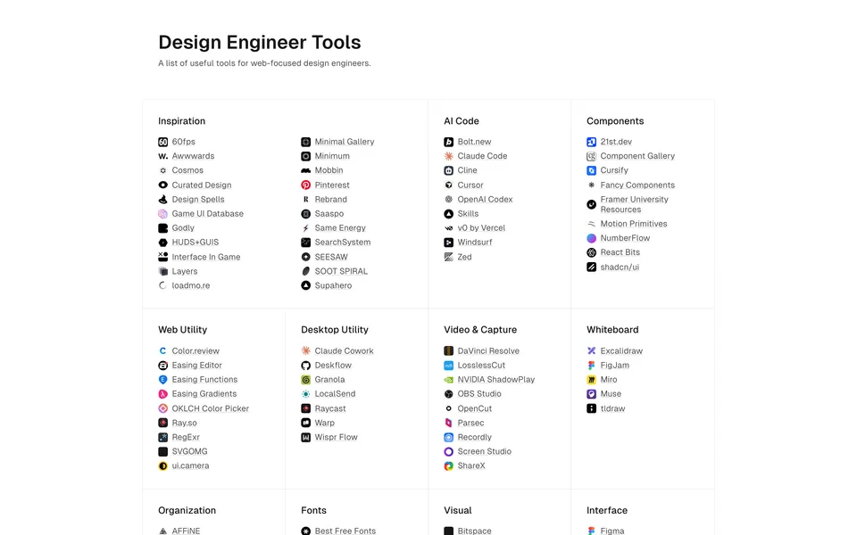 Screenshot of the Design Engineer Tools website (designengineer.tools)