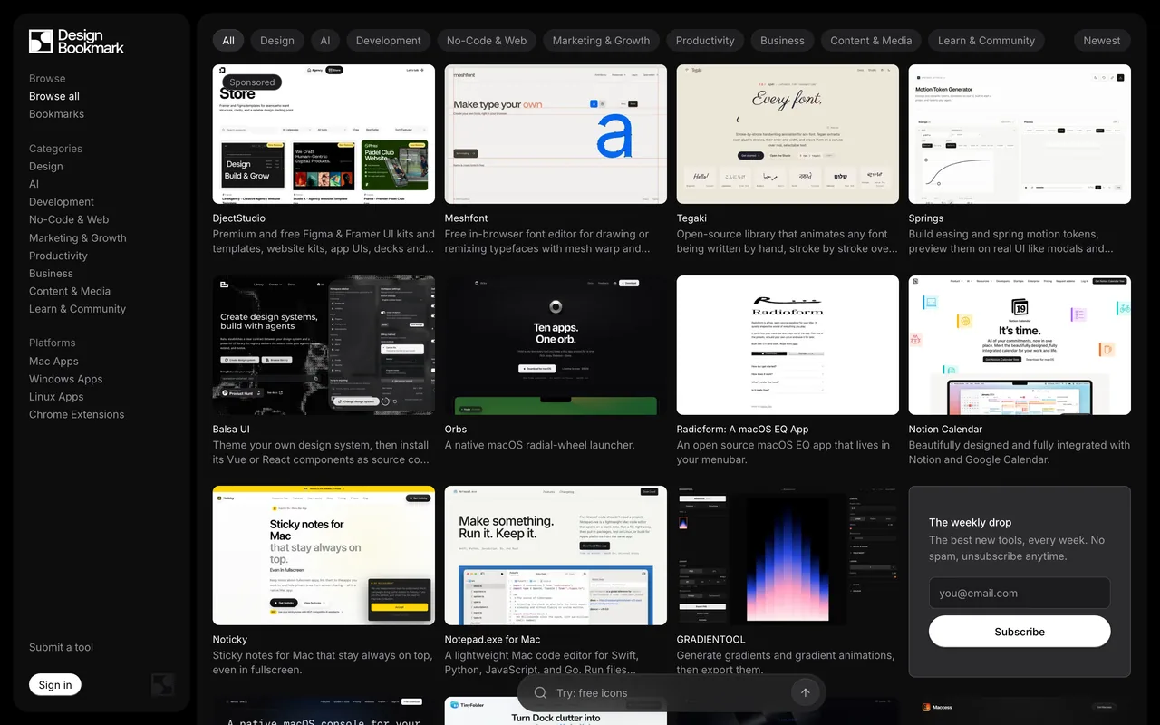 Screenshot of the DesignBookmark website (designbookmark.com)