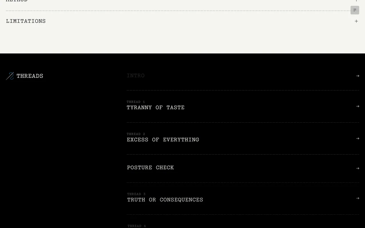 Screenshot of the Design Threads website (designthreads.report)