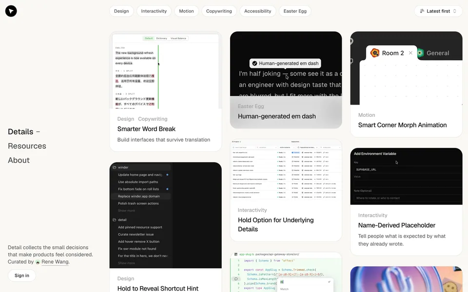 Screenshot of the Detail website (detail.design)