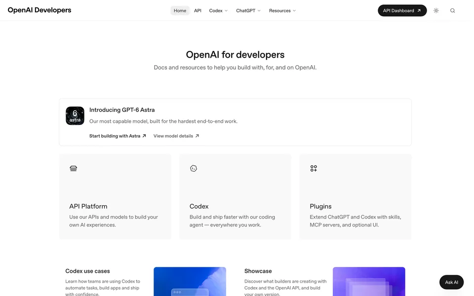 Screenshot of OpenAI Developers