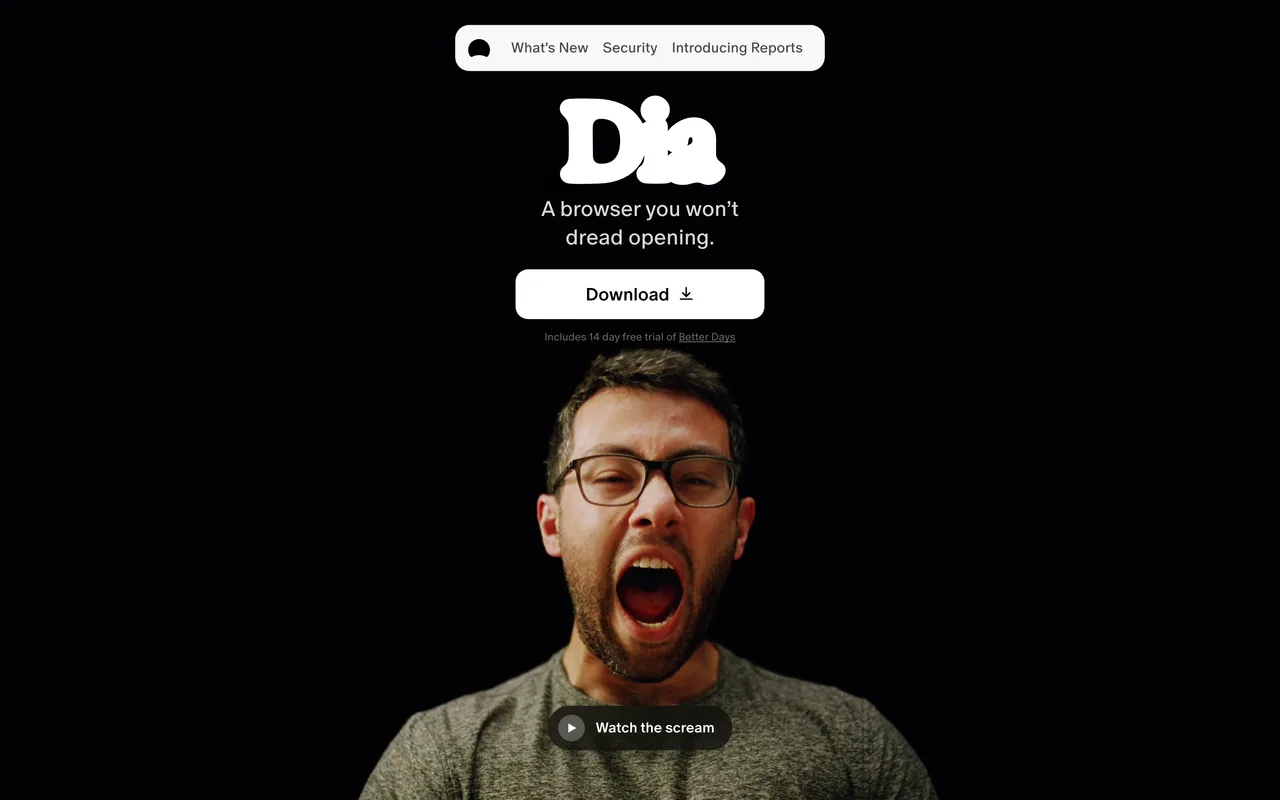 Screenshot of the Dia website (diabrowser.com)