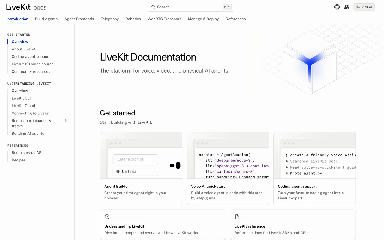 Screenshot of the LiveKit Docs website (docs.livekit.io)