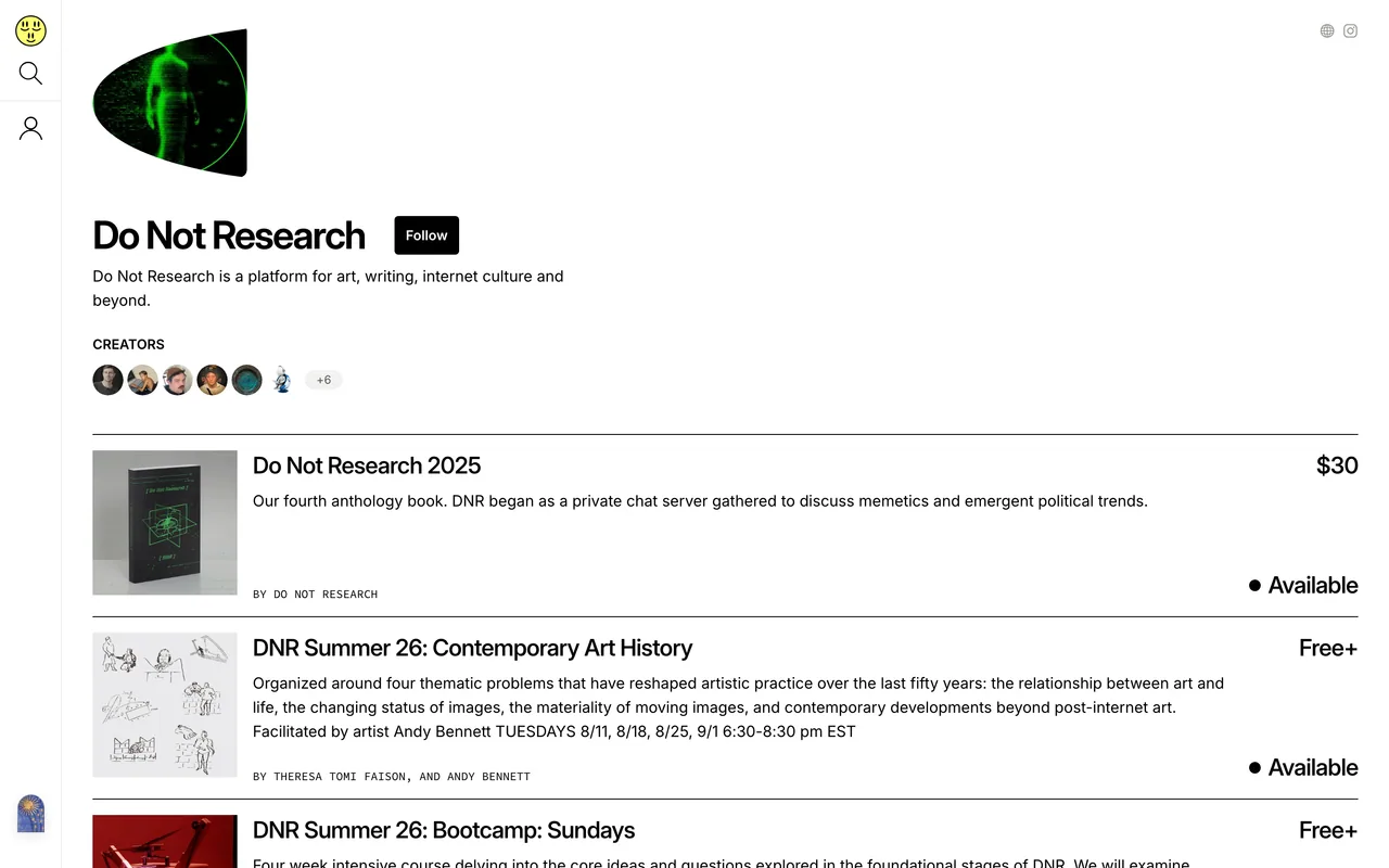 Screenshot of the Do Not Research website (donotresearch.metalabel.com)