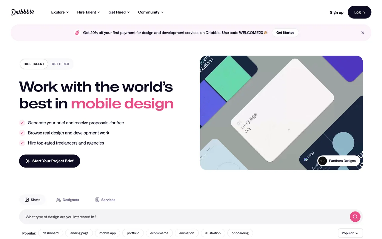 Screenshot of the Dribbble website (dribbble.com)