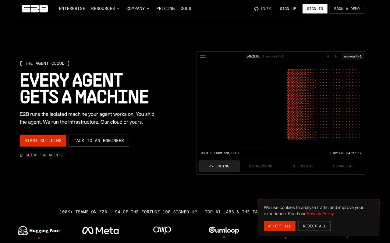 Screenshot of the E2B website (e2b.dev)