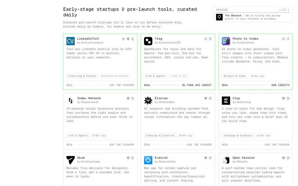 Screenshot of the Early website (early.tools)