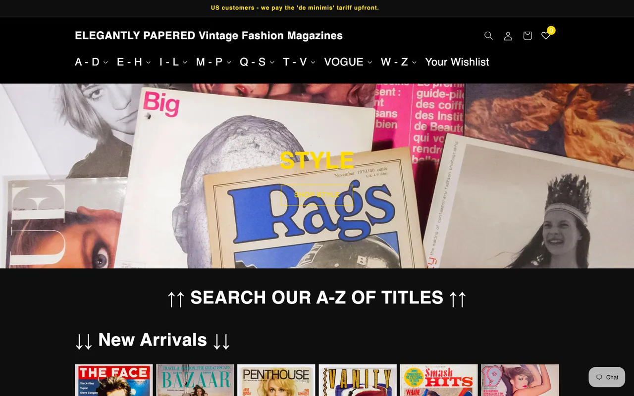 Screenshot of the Elegantly Papered website (elegantlypapered.com)