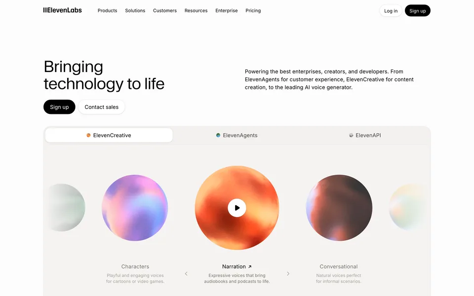 Screenshot of the ElevenLabs website (elevenlabs.io)
