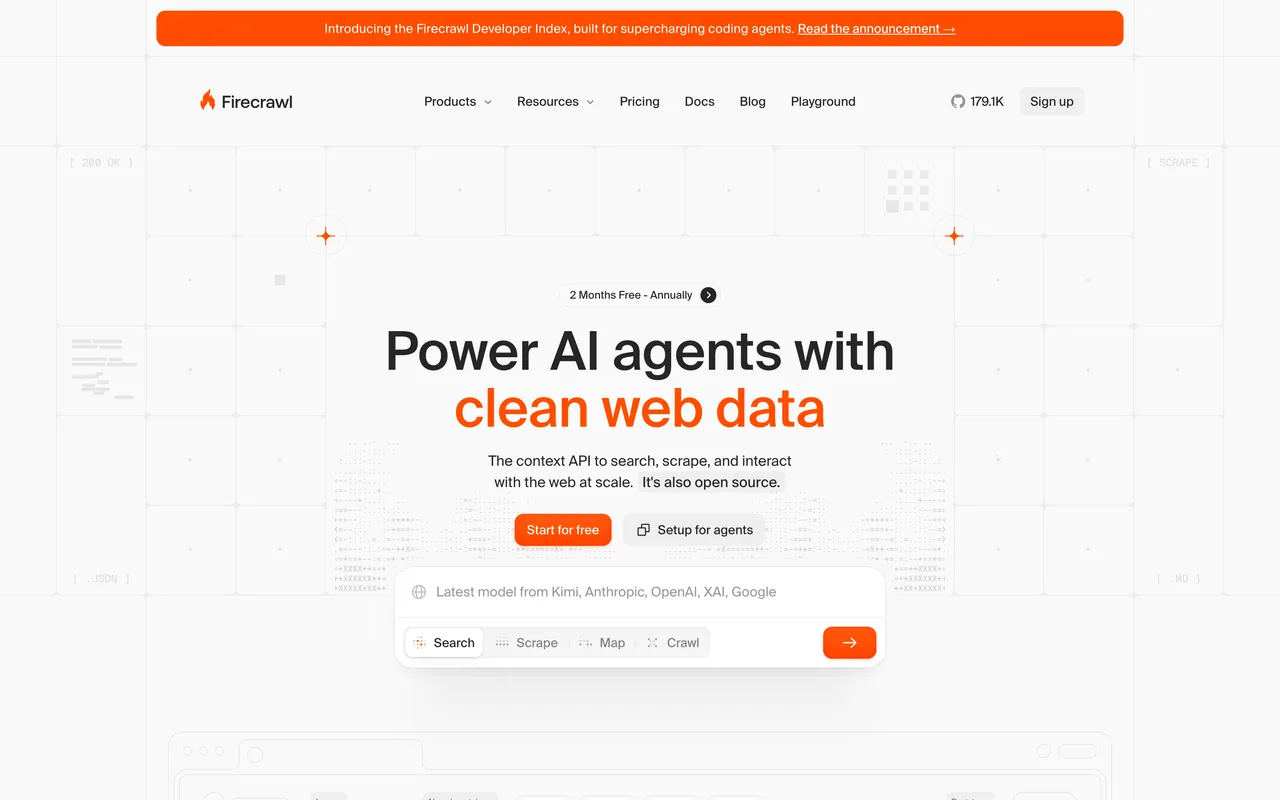 Screenshot of the Firecrawl website (firecrawl.dev)