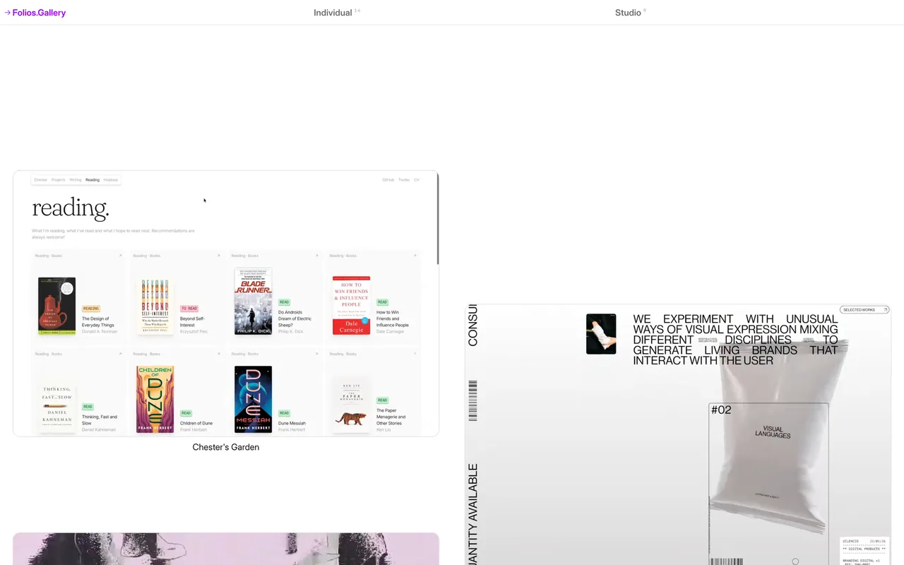 Screenshot of the Folios Gallery website (folios.gallery)