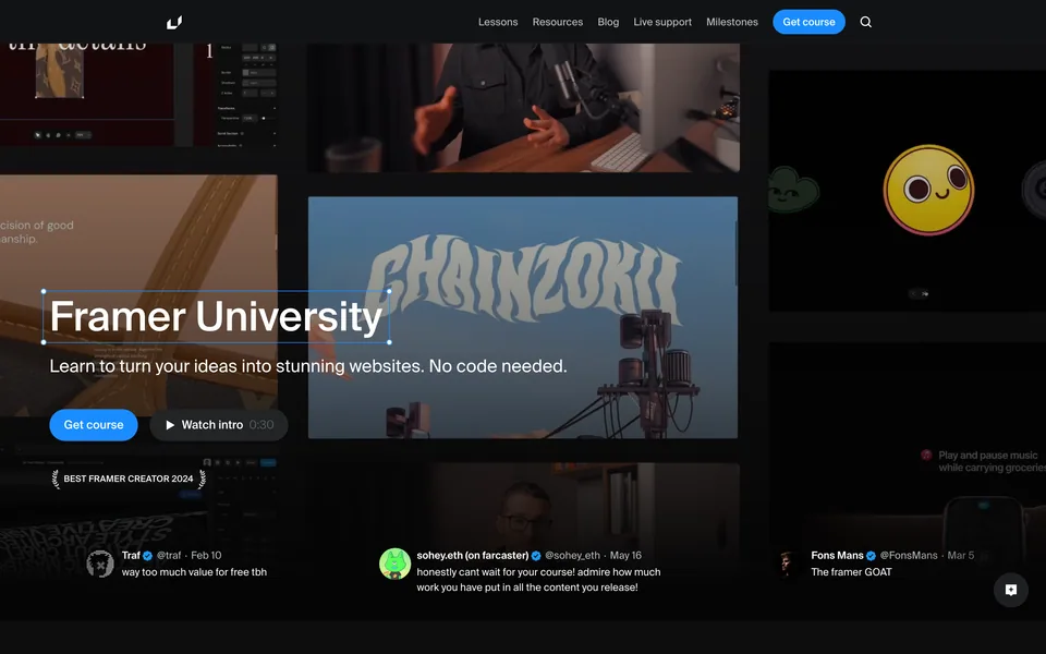 Screenshot of Framer University