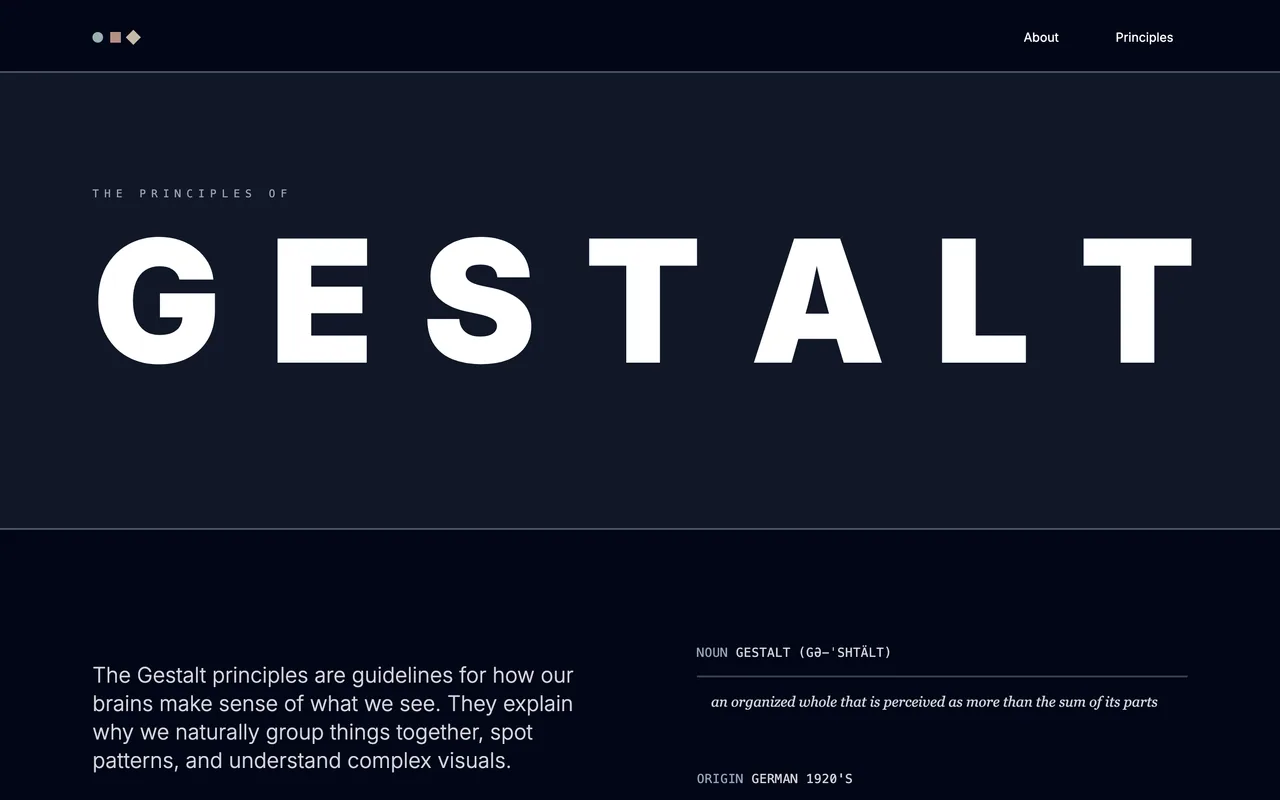 Screenshot of the Gestalt Principles website (gestaltprinciples.com)