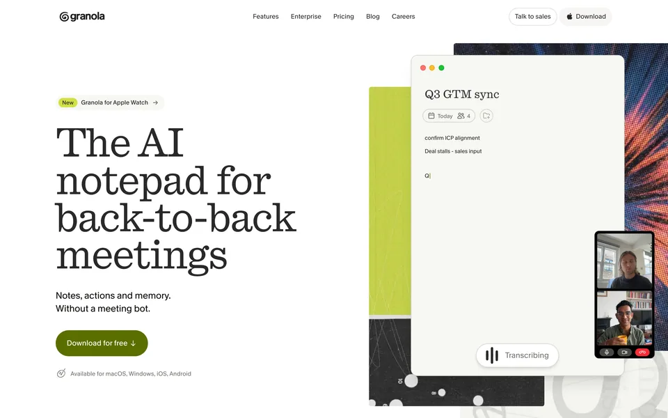 Screenshot of the Granola website (granola.ai)