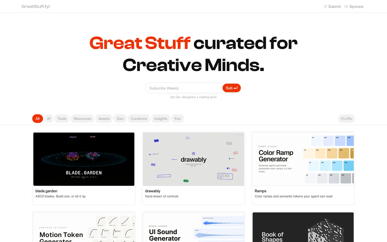 Screenshot of the GreatStuff website (greatstuff.fyi)