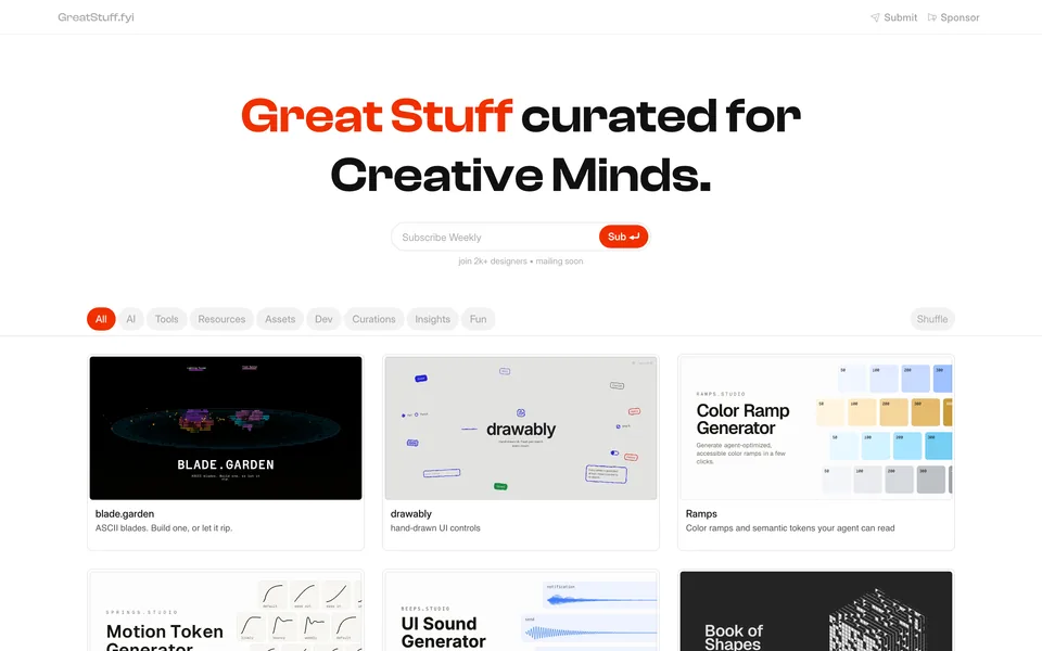 Screenshot of the GreatStuff website (greatstuff.fyi)