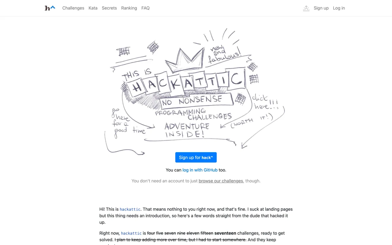 Screenshot of the Hackattic website (hackattic.com)