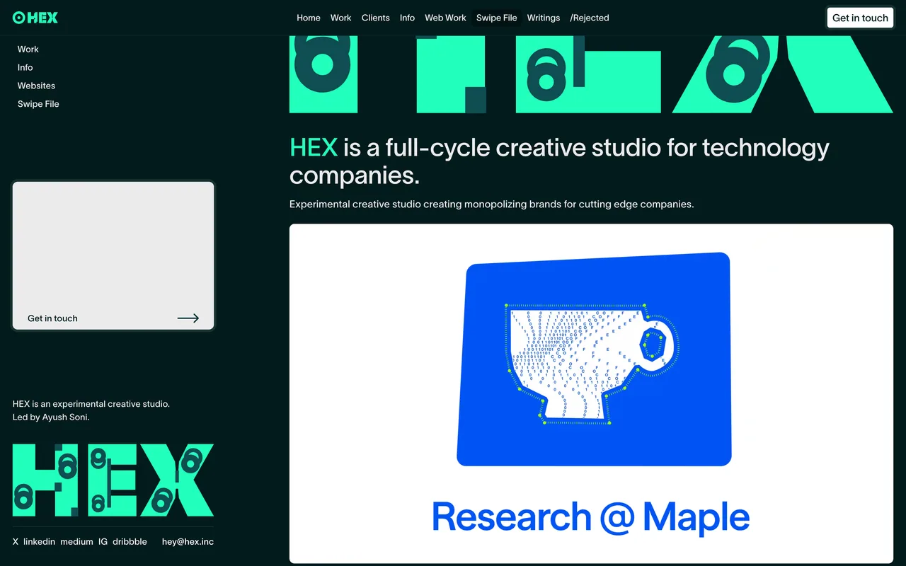 Screenshot of the HEX Studio website (hex.inc)