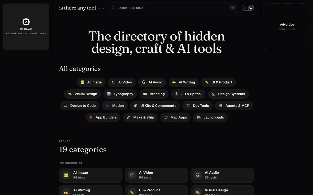 Screenshot of the Is There Any Tool website (isthereanytool.app)