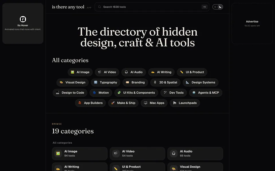 Screenshot of the Is There Any Tool website (isthereanytool.app)