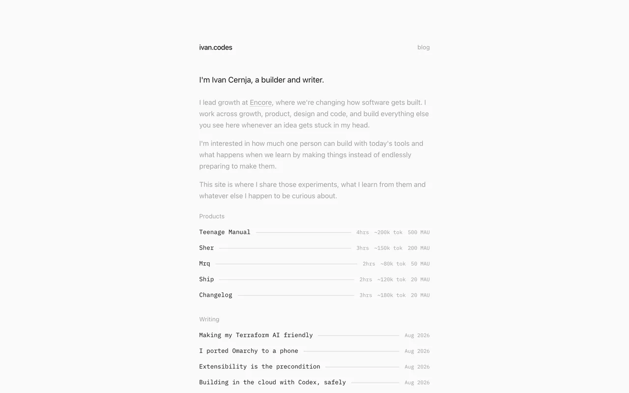 Screenshot of the Ivan Cernja website (ivan.codes)