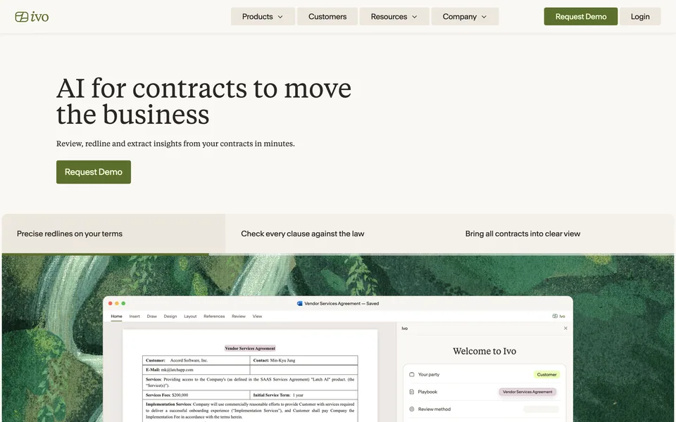Screenshot of the Ivo website (ivo.ai)