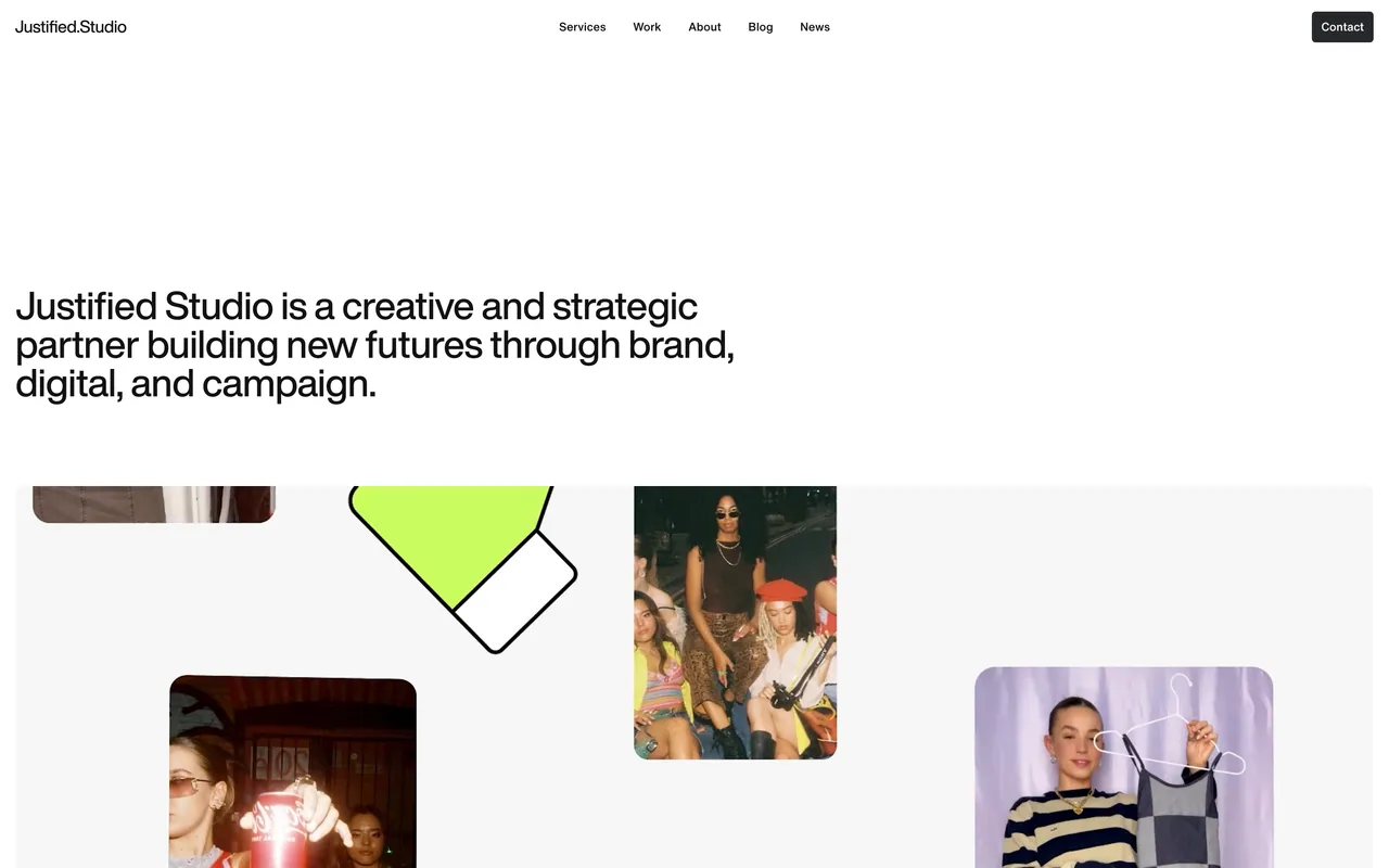 Screenshot of the Justified Studio website (justified.studio)