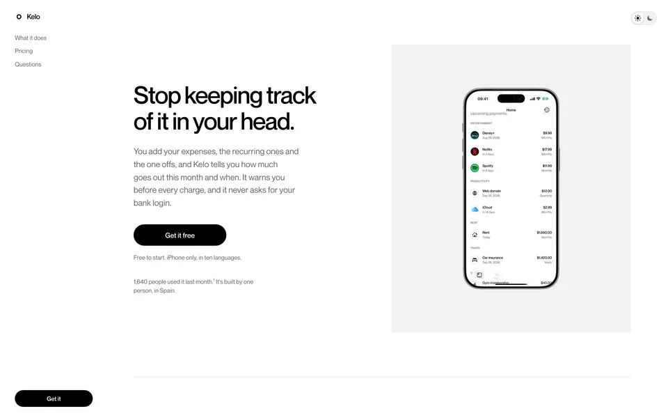 Screenshot of the Kelo website (trykelo.app)