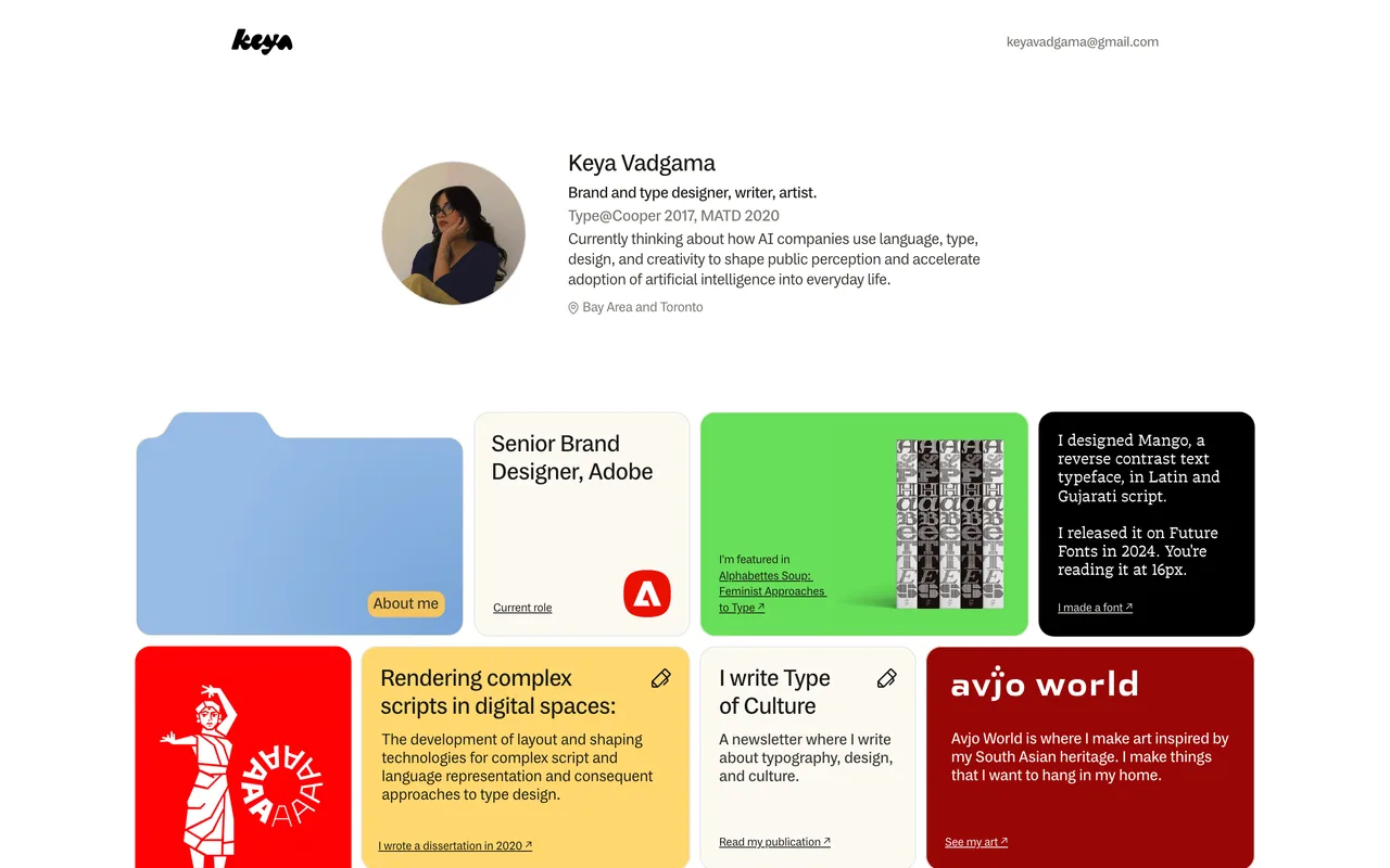 Screenshot of the Keya Vadgama website (keyavadgama.com)