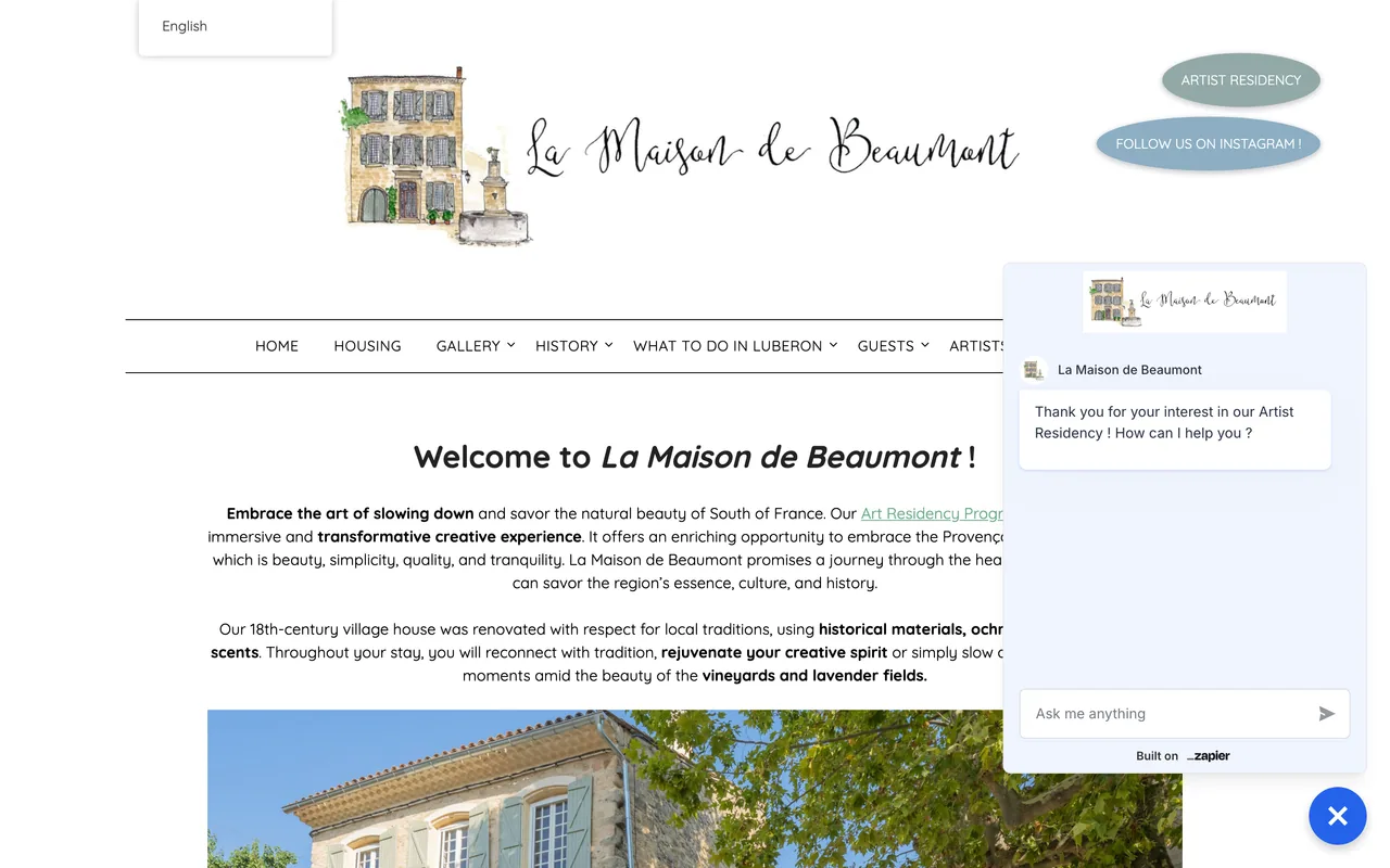 Screenshot of the La Maison de Beaumont website (lamaisondebeaumont.com)